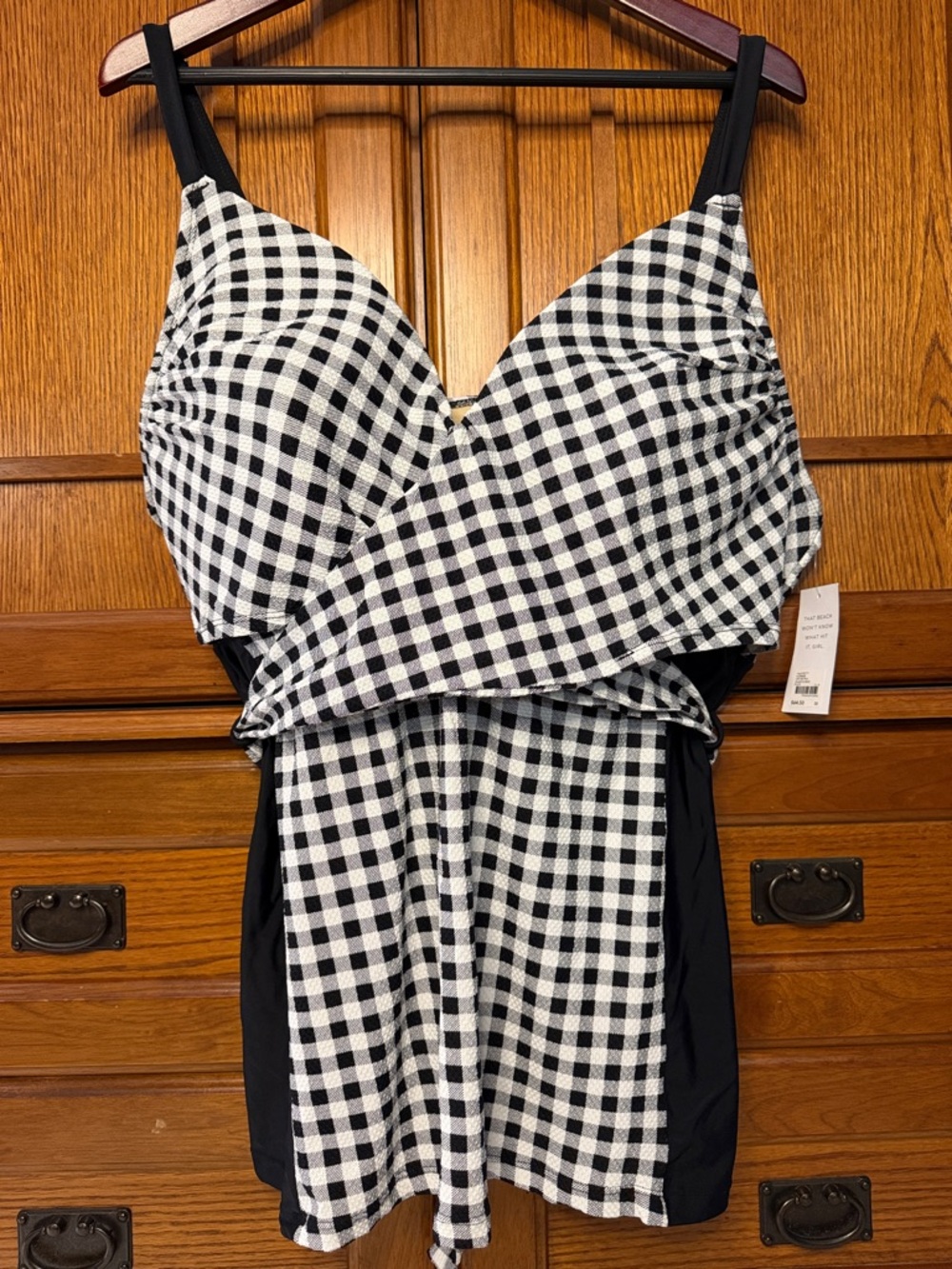 NWT Cacique Lane Bryant Gingham Swim Wrap Front Lined Wire-Free Tankini Beach